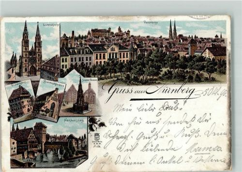 Nürnberg 1896 Lorenzkirche Dürerhaus Bratwurstglöcklein Henkersteg Schöner Brunnen