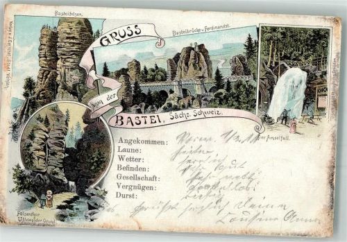 Rathen Kurort 1898 Basteifelsen Amselfall Felsentor Uttewalder Grund
