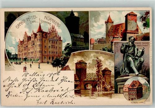 Nürnberg 1906 Grand Hotel Henkersteg Hans Sachs Denkmal Dürer Haus