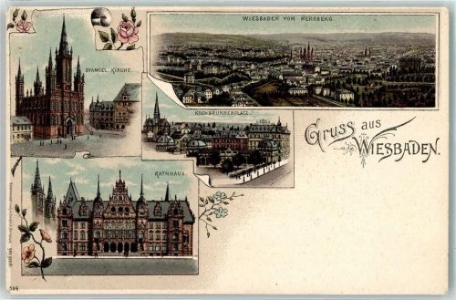 Wiesbaden Vom Neroberg Ev. Kirche Kochbrunnenplatz Rathaus Blumen Gruss