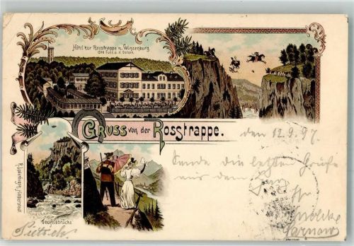 Thale 1897 Hotel zur Rosstrappe m. Winzenburg Teufelsbrücke