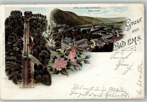 Bad Ems 1902 Hotel zu den 4 Türmen Malbergbahn