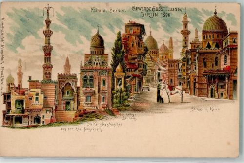 Treptow 1896 Gewerbe Ausstellung d. heilige Brunnen Kait Bey Moschee a.d. Kalifengräber