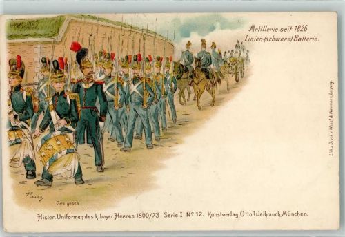 1900 Artillerie Linien Batterie - sign. Kurt Serie I Nr. 25 Historische Uniformen des bayer. Heeres 1800/73