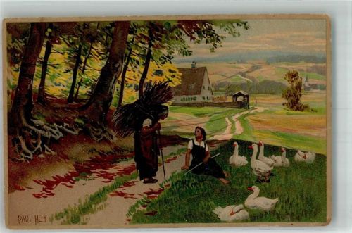 1920 Meissner u. Buch Serie 1550 Herbstsonnenschein Hirte Gänse Reisigsammlerin