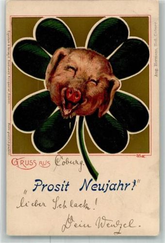 1901 Glücksklee und Schweinekopf Neujahr