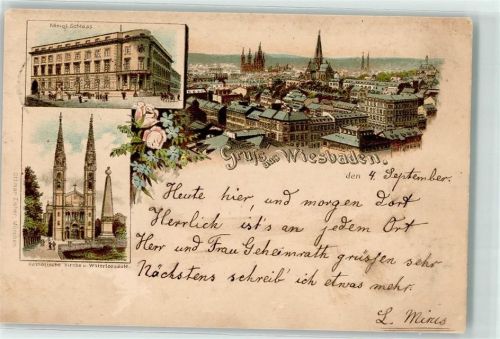 Wiesbaden 1894 Königl. Schloß Kath. Kirche Waterloosäule Vorläufer