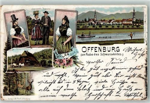 Offenburg 1899 Volkstrachten Hirsch Kinzig Angler Schwarzwälderhaus Lithogrphie