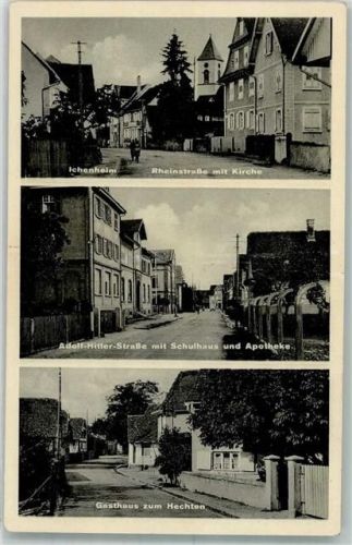 Ichenheim WK II Rheinstraße m. Kirche Adolf Hitler Straße Schule Apotheke