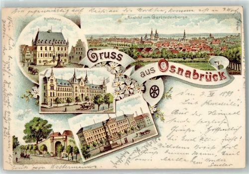 Osnabrück 1899 Rathaus Justizgebäude Regierung Gertrudenberge Lithographie