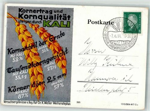Hannover 1931 37. Ausstellung Deutsche Landwirtschaft + Dünger Werbung Kali