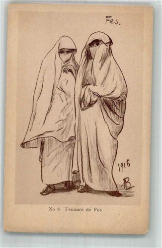 1916 Croquis Marocains Nr. 8 Femmes de Fes Frauen mit Burka