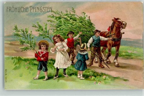 1911 Tiergespann mit Birkensträucher , Kinder AK