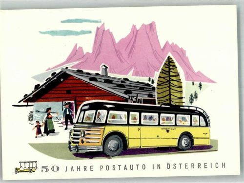 Bad Aussee 50 Jahre Postauto in Österreich + Briefmarke 1957 Jubiäumsfahrt
