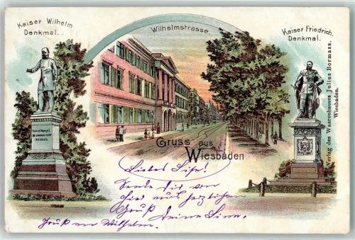 Wiesbaden 1899 Kaiser Wilhelm Friedrich Denkmal Wilhelmstraße Gruss