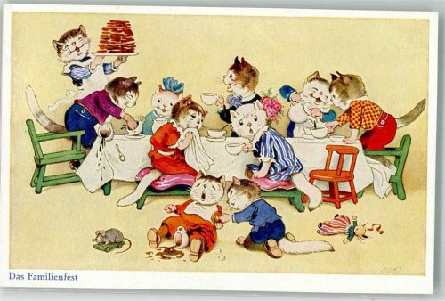 Familienfest Katze vermenschlicht Maus Verlag Oppel & Hess Serie 1460/2