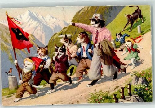 1952 Katze Wandern Maus Verlag Max Künzli Nr. 4672 AK