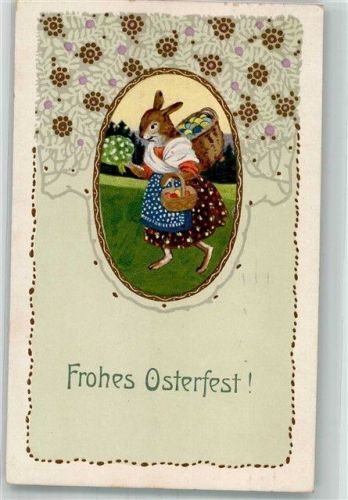 1915 Hase vermenschlicht Kiepe mit bunten Eiern