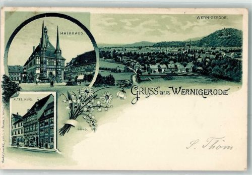 Wernigerode 1901 Rathaus Altes Haus Kirche Gruss Blumen