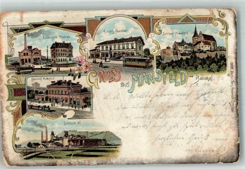 Mansfeld 1900 Lithographie Elekt. Centrale Kunze`s Gasthaus Lichtloch 81