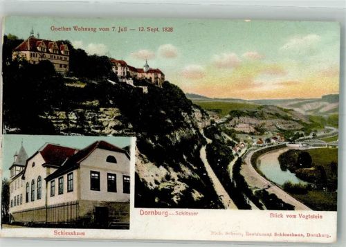 Dornburg 1906 Gasthaus Schießhaus Schloss Goethes Wohnung Bahnpost Saalfeld-Naumburg