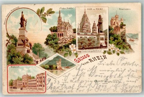 Biebrich 1898 Schloss Biebrich Niederwalddenkmal Rochus-Kapelle Mainzer Dom Burg Rheinstein Verlag Ludwig Feist Nr. 1001