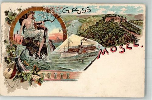Gruss von der Mosel Raddampfer Wein Nymphe Erotik Verlag Rosenblatt