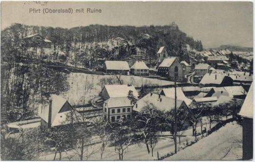 1914 Pfirt, Oberelsaß, Ansicht mit Ruine