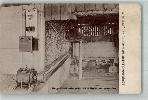 Berlin Mitte Bergmann Elektromotor treibt Breitdreschmaschine Werbung Bergmann Elekricitäts-Werke Berlin