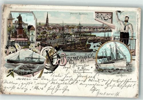 Bremerhaven 1897 Bürgermeister Smidt Denkmal Kirche Schiff Kaiser Wilhelm II. Seemann Anker Panorama vom Leuchtturm Blumen Gruss