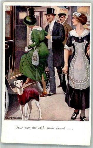 Nur wer die Sehnsucht Flirt Erotik Dienstmädchen Windhund sign. Willy Stieborsky Serie 22-83 Dess. 3