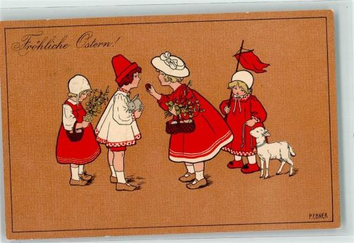 1911 Verlag M. Munk Nr. 511 Fröhliche Ostern! Vier Kinder mit Lamm Hasen und Ostereiern