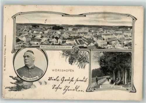 Bad Wörishofen 1908 Panorama des Ortes Kurpromenade am Eichswald Portrait von Sebastian Kneipp