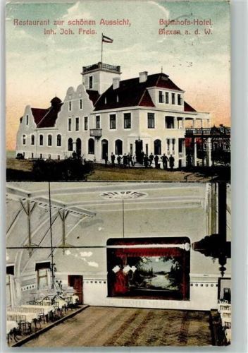 Blexen 1908 Bahnpost Hude Blexen 20.7.08 Gasthaus zur schönen Aussicht Bahnhofs Hotel
