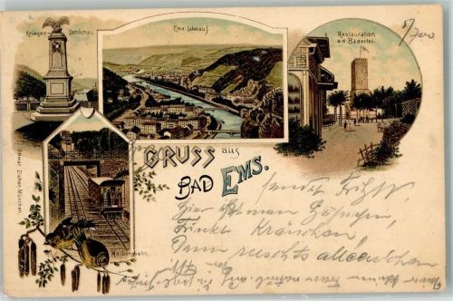 Bad Ems 1900 Kriegerdenkmal Gasthaus a. d. Bäderlei Malbergbahn Ottmar Zieher