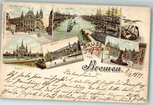 Bremen 1899 Gerichtsgebäude Freihafen Bahnhof Markt Parkhaus