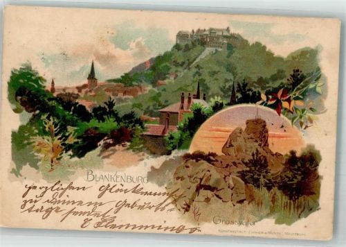 38889 O3720 Blankenburg Harz 1901 Gebrauchsspuren Lithographie-Künstlerkarte Gross-Vater Die Blankenburg