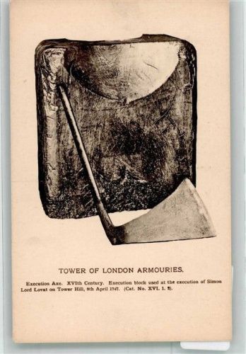 London Axt u. Hinrichtungsblock Hinrichtung v. Lord Lovat a.d. Tower Hill 9.4.1747
