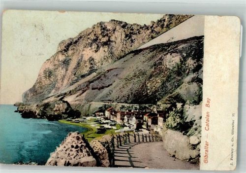 Gibraltar 1909 Catalan Bay Photochromiekarte