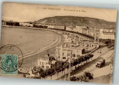 San Sebastian 1912 Straßenbahn Schwimmbad Strand Marke Bildseitig