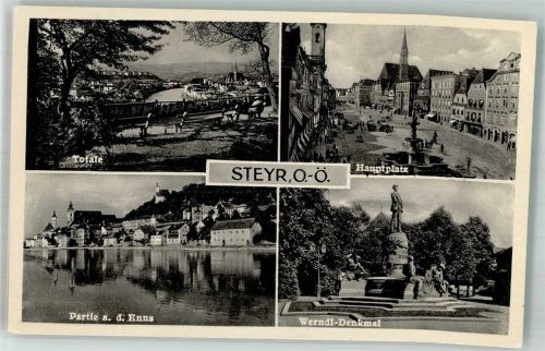 Steyr Denkmal Werndl Hauptplatz Partie an der Enns