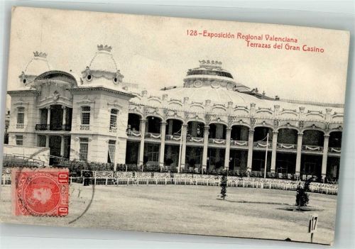 Valencia 1910 Ausstellung Grand Casino Marke Bildseitig