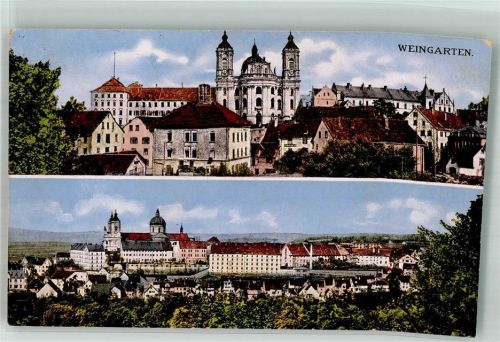 Weingarten 1914 Panorama des Ortes mit der Benediktiner-Abtei