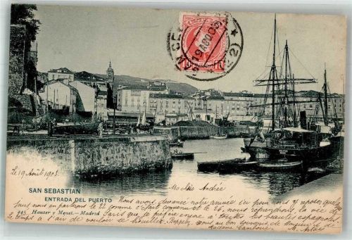 San Sebastian 1903 Hafen Marke bildseitig Hauser y Menet