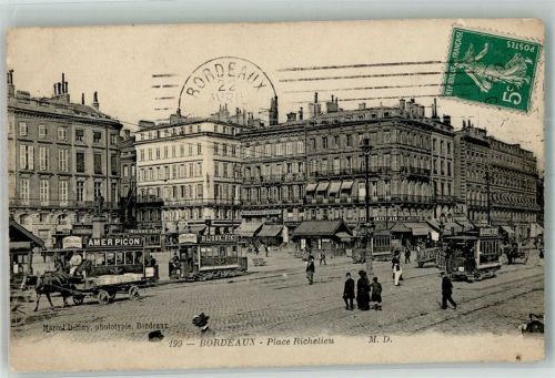 Bordeaux 1911 Straßenbahn Werbung Place Richelieu Marke bildseitig