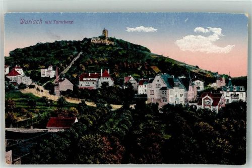 Durlach Panorama des Ortes mit dem Turmberg und Zahnradbahn