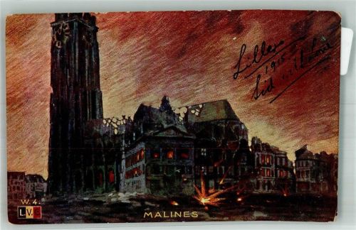 Malines 1915 Trümmer Nacht WK I