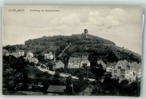 Durlach Panorama des Ortes mit dem Turmberg und der Zahnradbahn