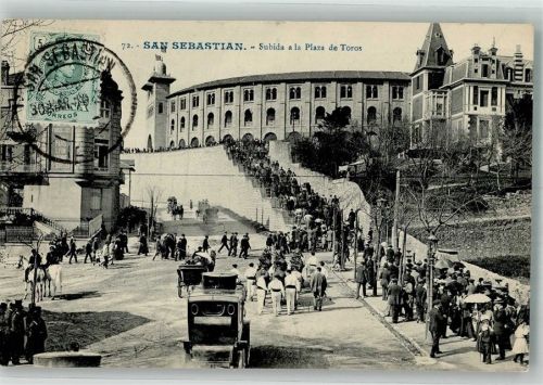 San Sebastian 1910 Auto Subida al la Plaza de Toros Marke bildseitig
