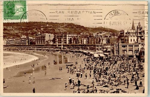San Sebastian 1936 Schwimmbad Strand Marke Bildseitig